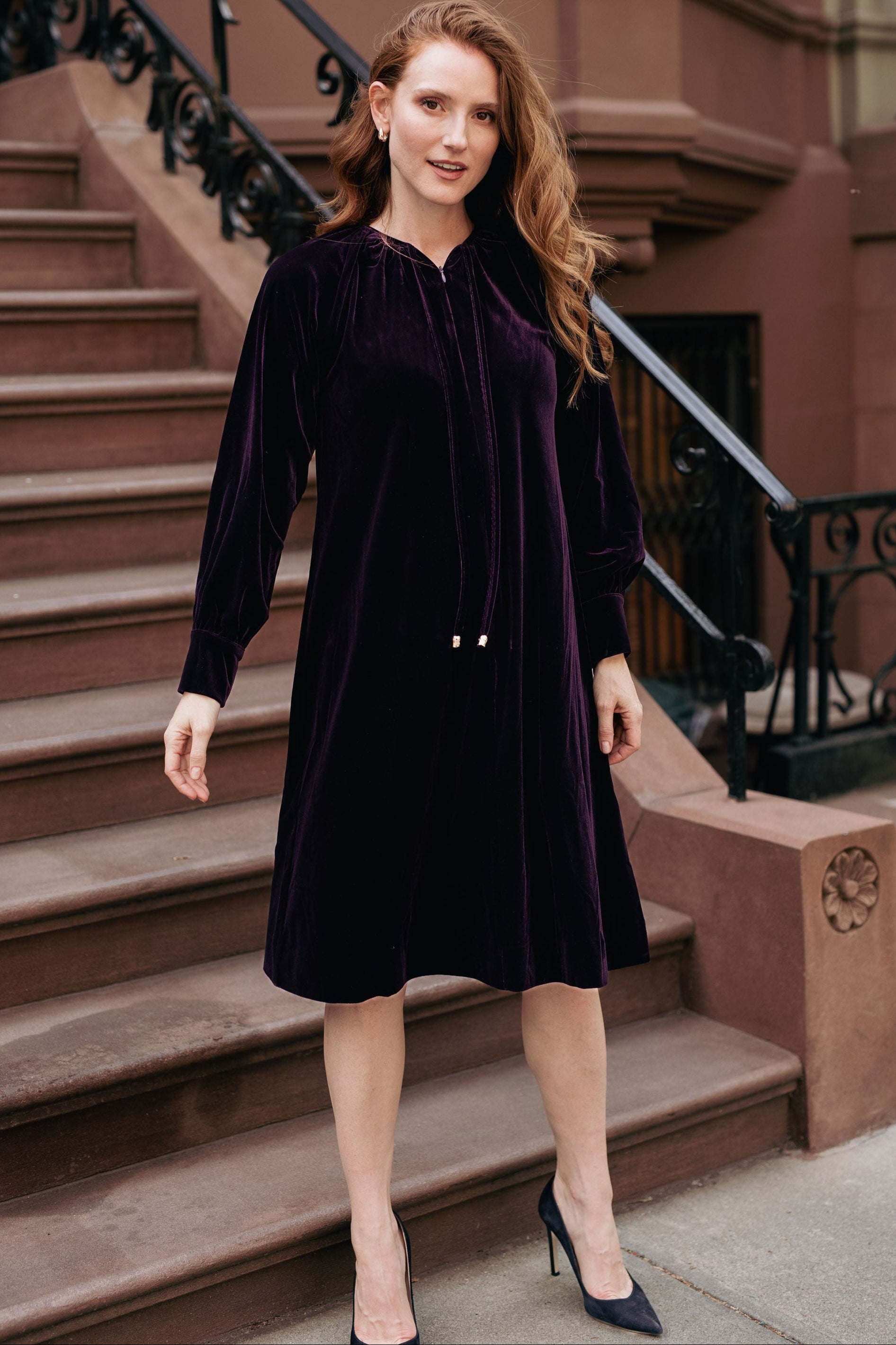 Loose velvet dress - Eggplant