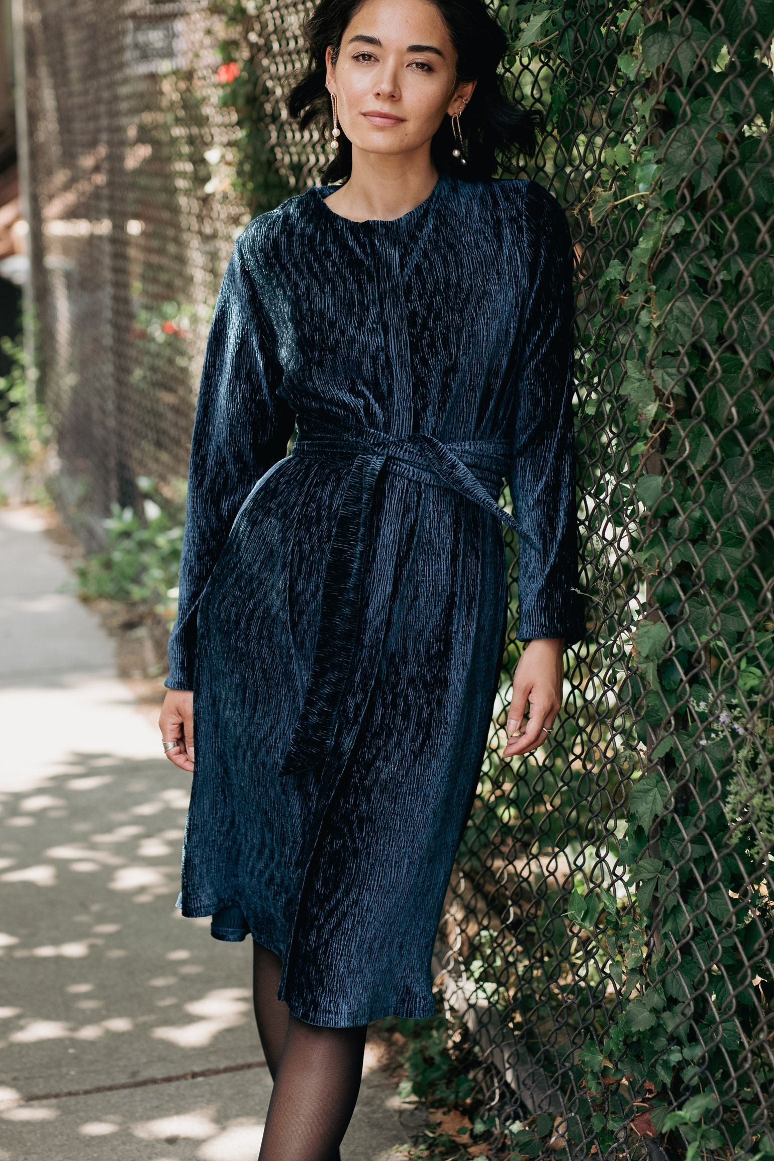 Shift texture velvet dress - Teal