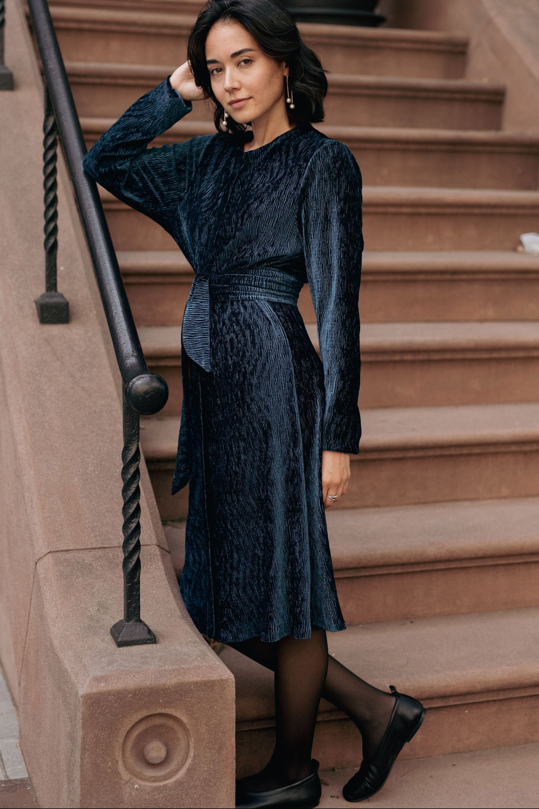 Shift texture velvet dress - Teal