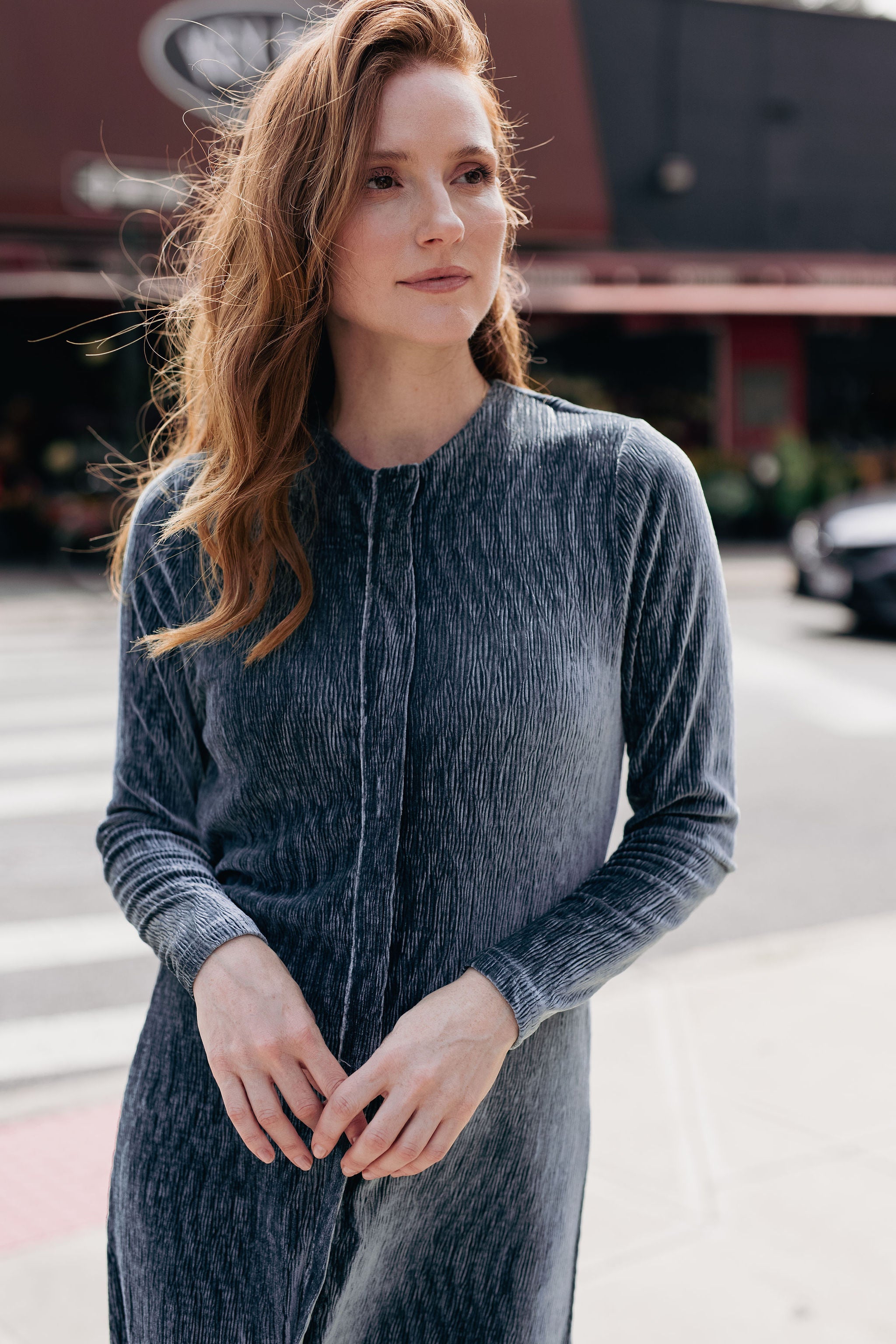 Shift texture velvet dress - Slate Blue