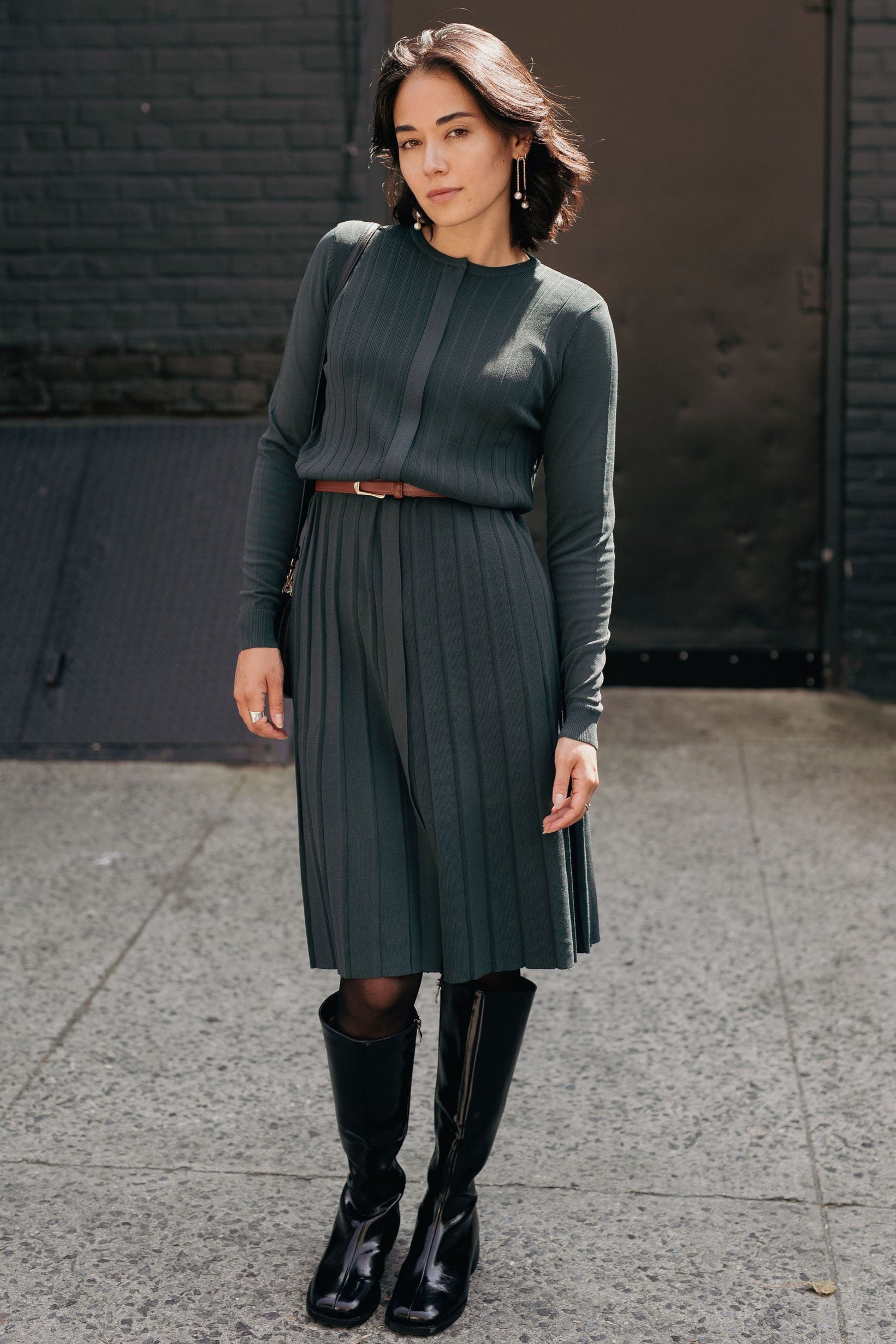 Pleated knit dress - Deep Teal