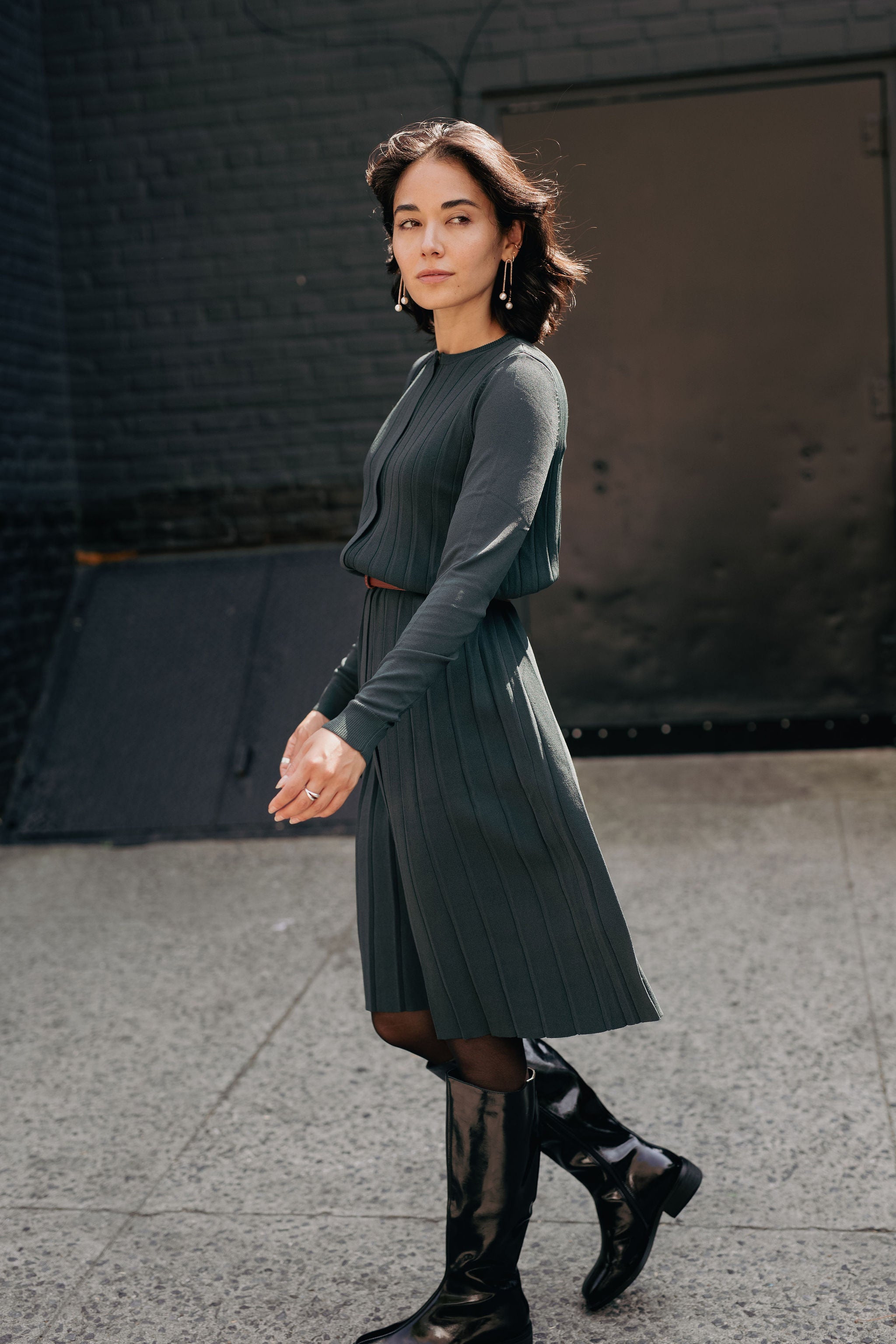 Pleated knit dress - Deep Teal