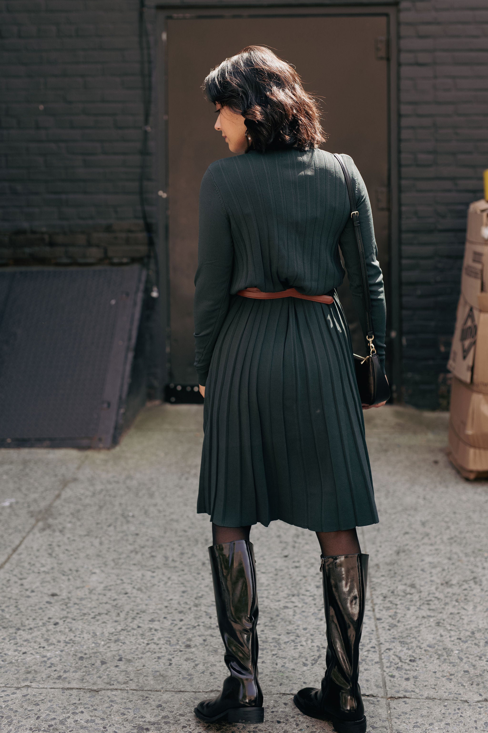 Pleated knit dress - Deep Teal