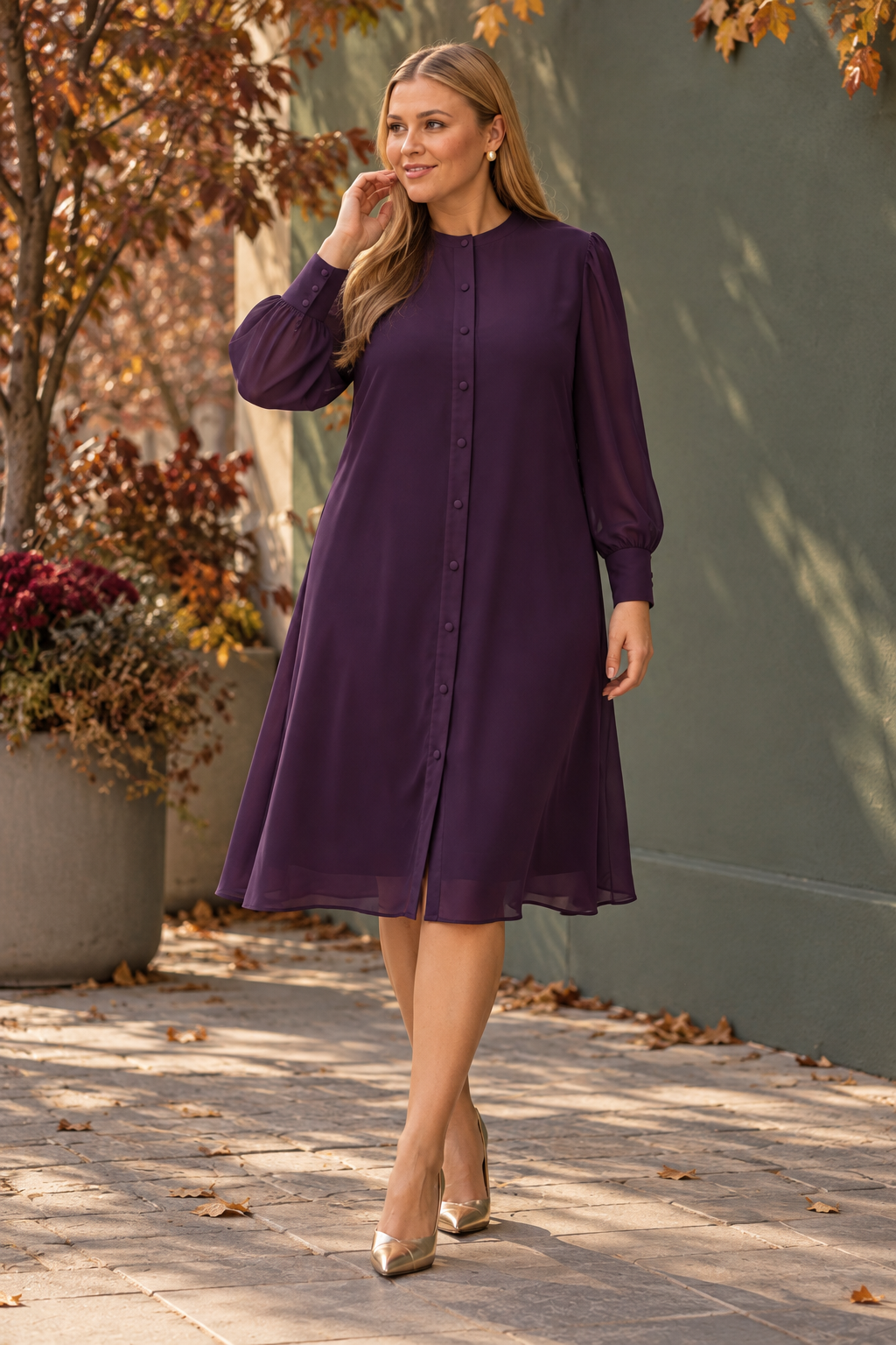 A line Chiffon dress - Purple