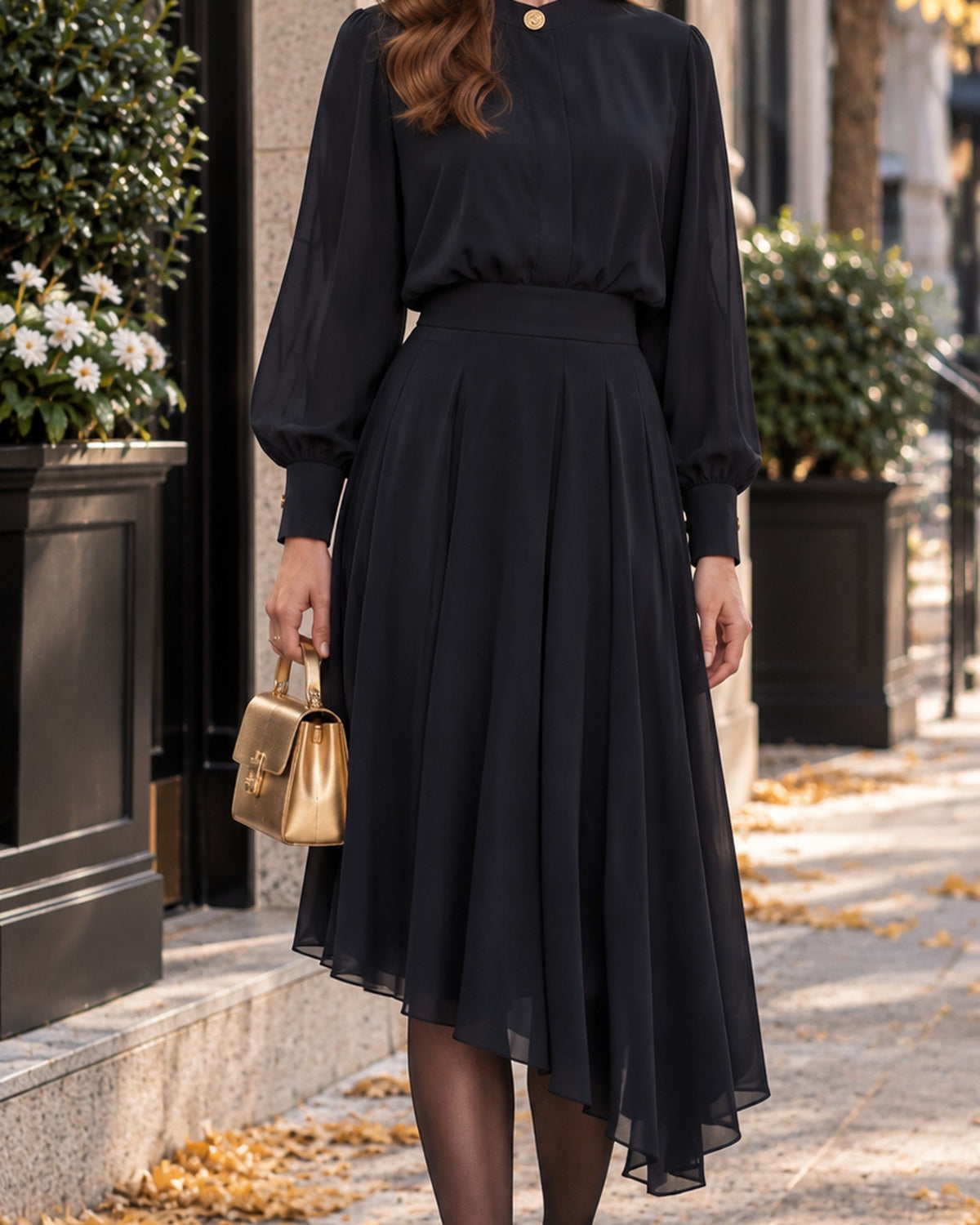 Asymmetrical Shirt & Skirt set - Black