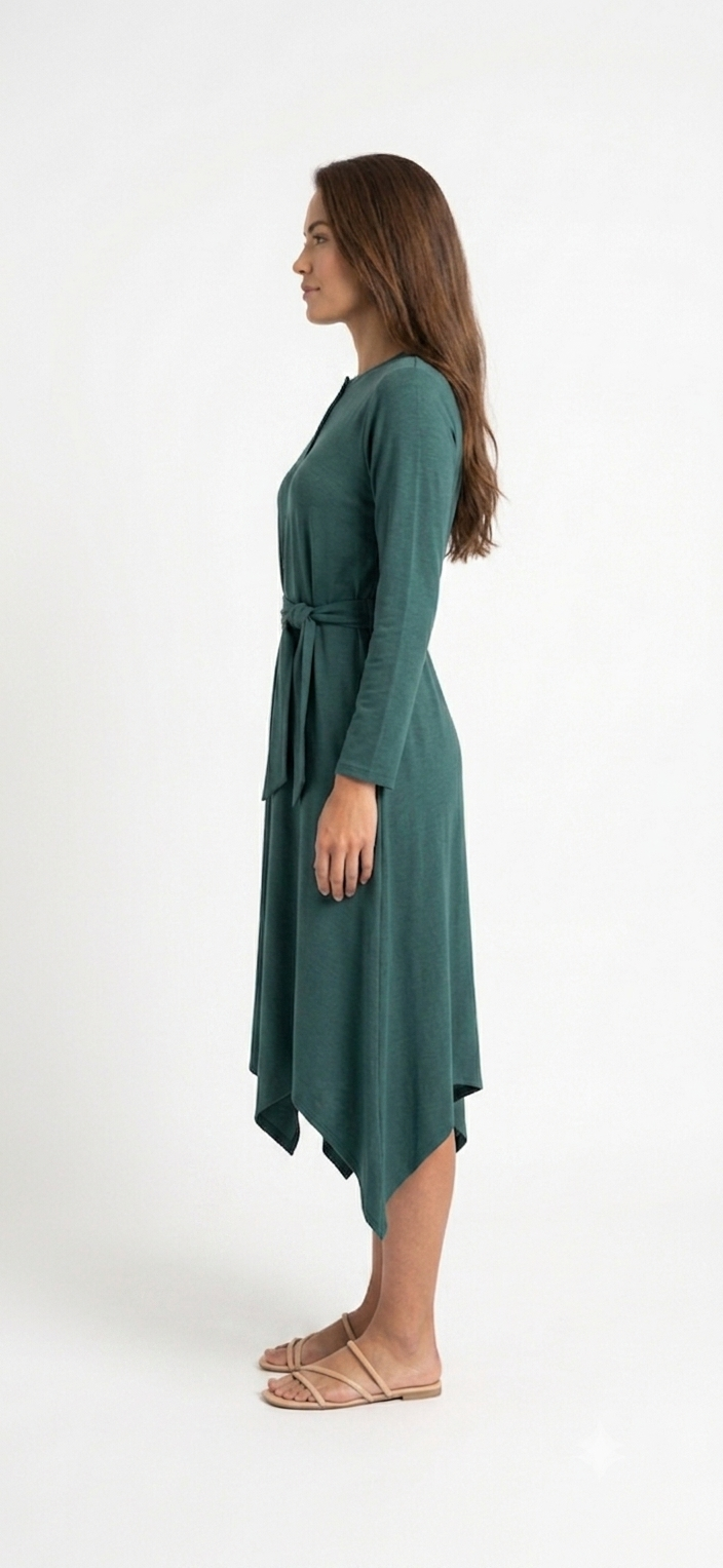 Asymmetrical basic dress - Green