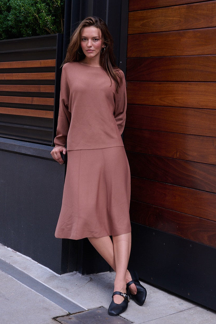 Knit two pieces Shirt & Skirt - coffee