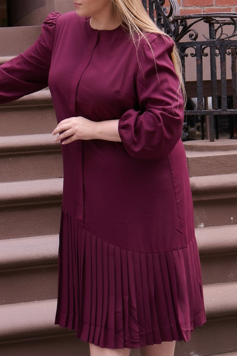 Asymmetrical pleated shift dress - Plum