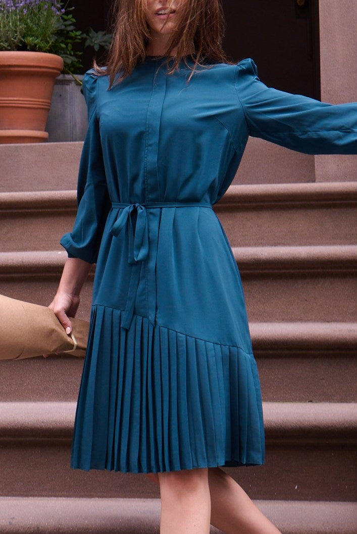 Asymmetrical pleated shift dress - Teal