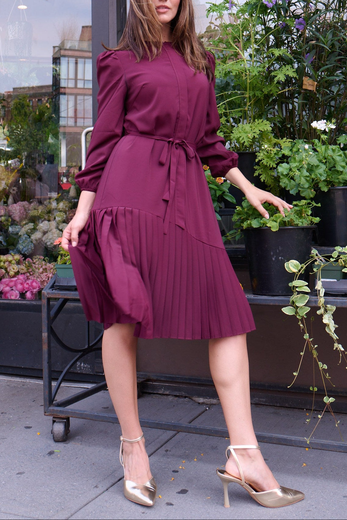 Asymmetrical pleated shift dress - Plum