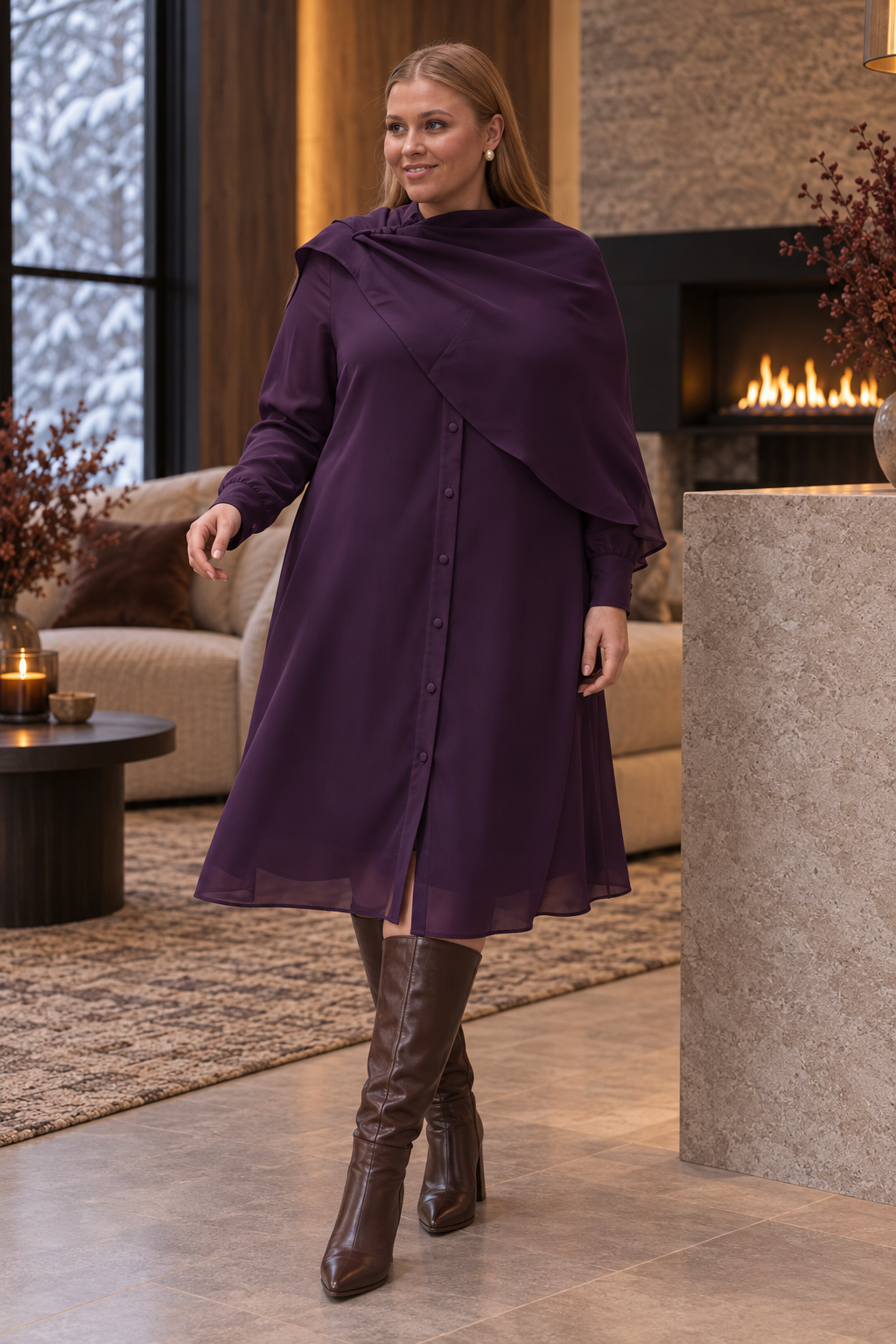 A line Chiffon dress - Purple
