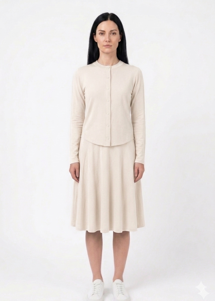Button down shirt and circle skirt set - Cream