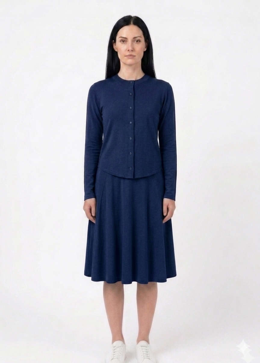 Button down shirt and circle skirt set - Navy