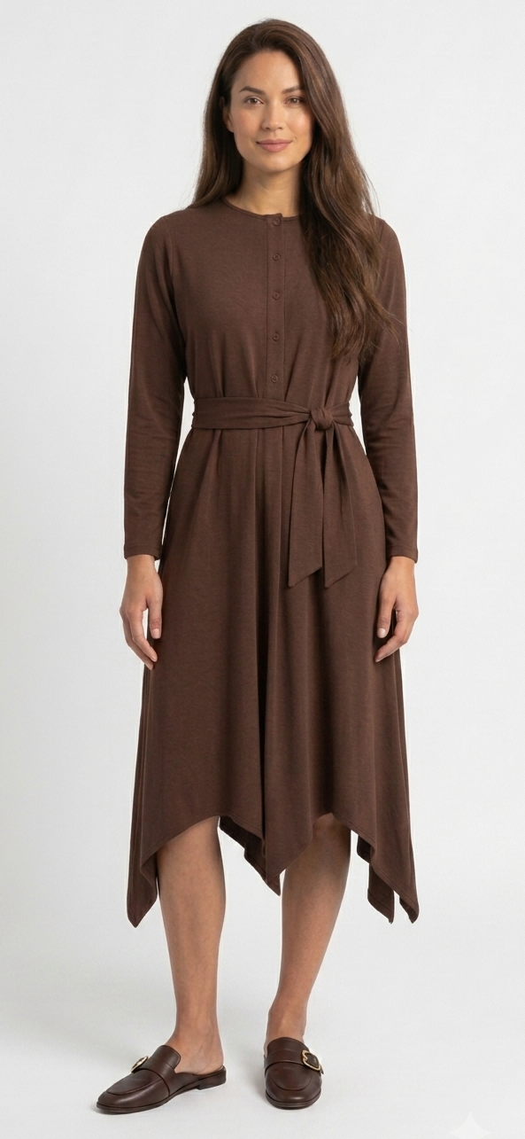 Asymmetrical basic dress - Brown