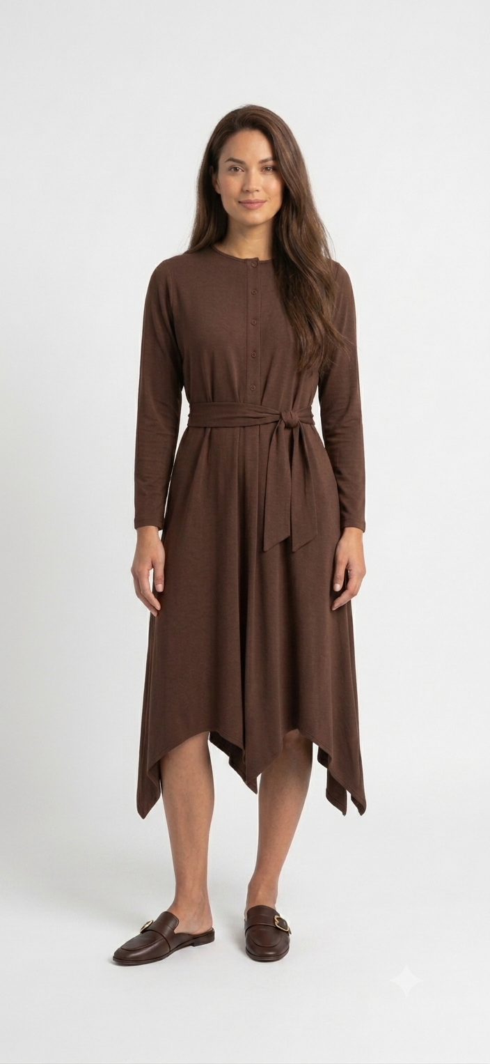 Asymmetrical basic dress - Brown