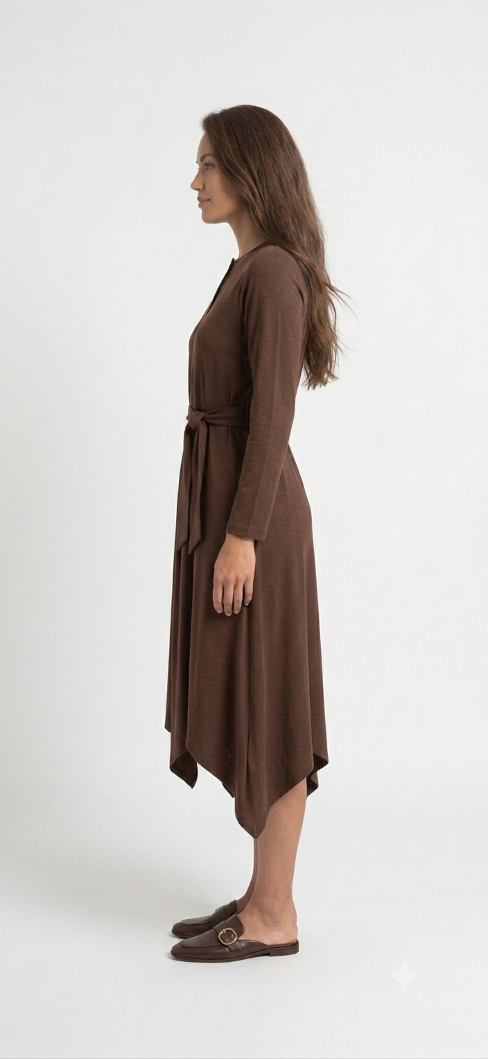 Asymmetrical basic dress - Brown