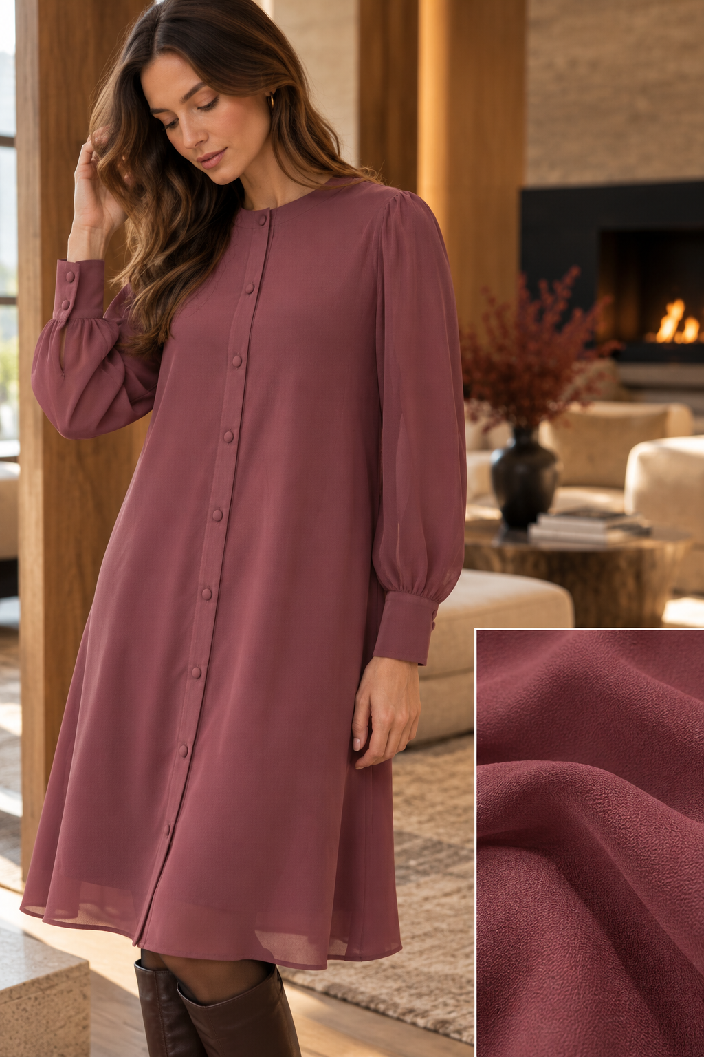 A line Chiffon dress - Mauve