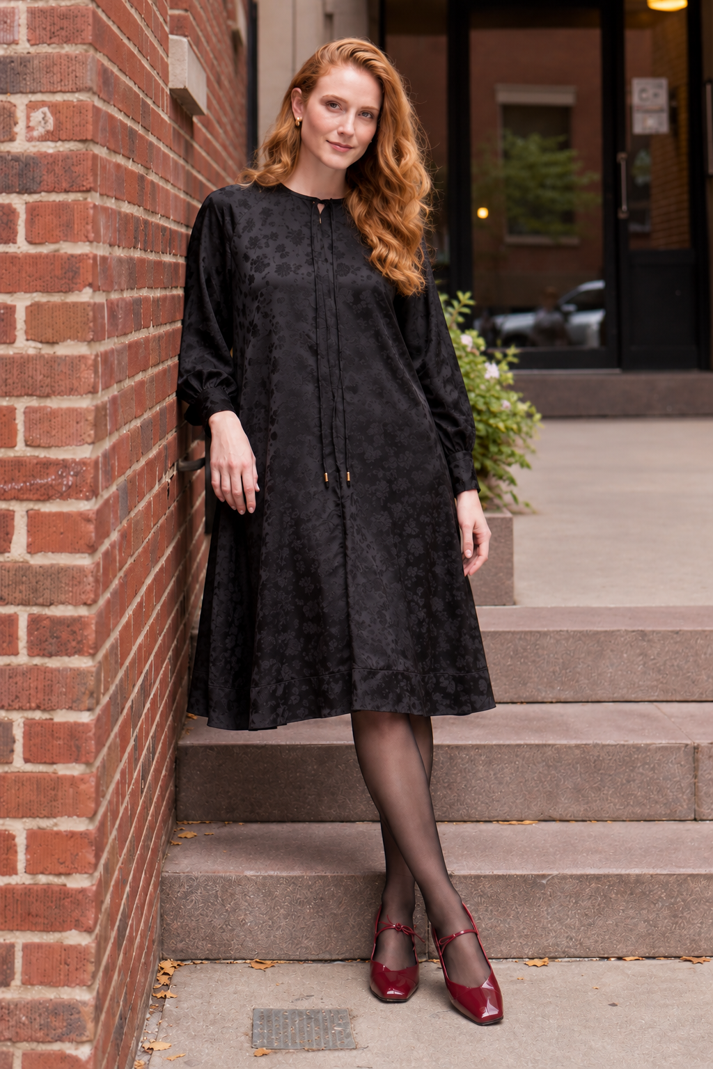 Jacquard A line dress - Black