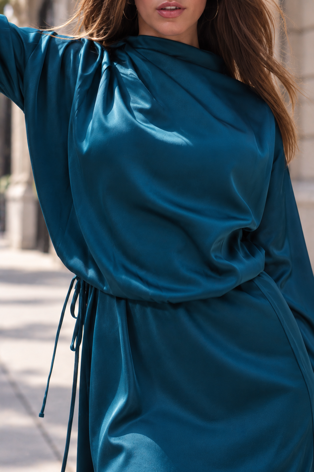 The Adjustable Waist Draped Dress - Teal Blue