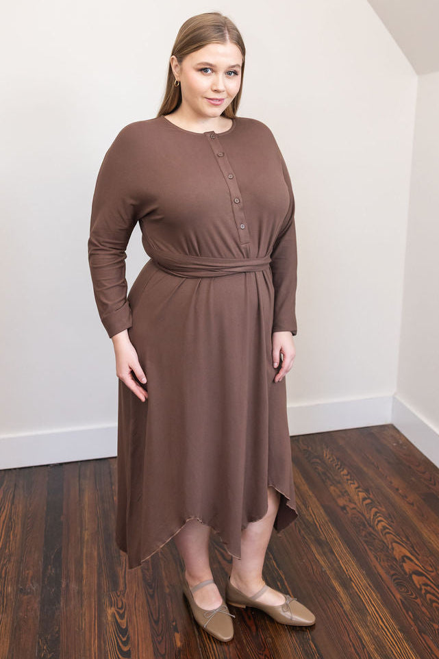 Asymmetrical basic dress - Brown