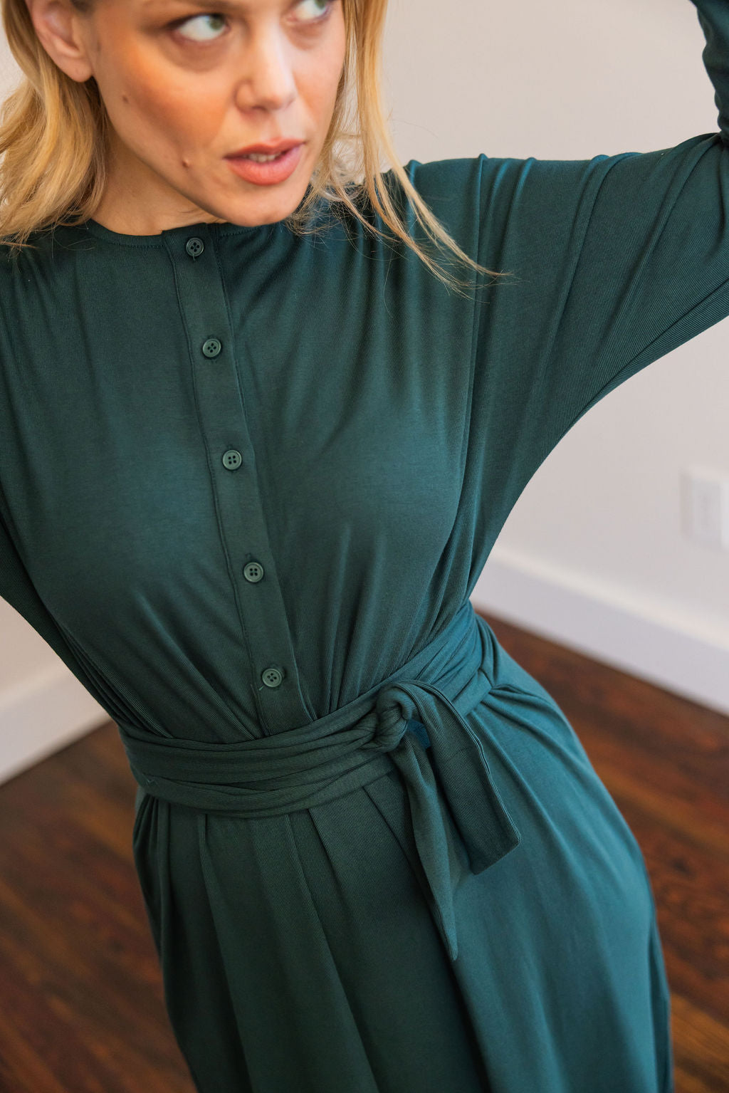 Asymmetrical basic dress - Green
