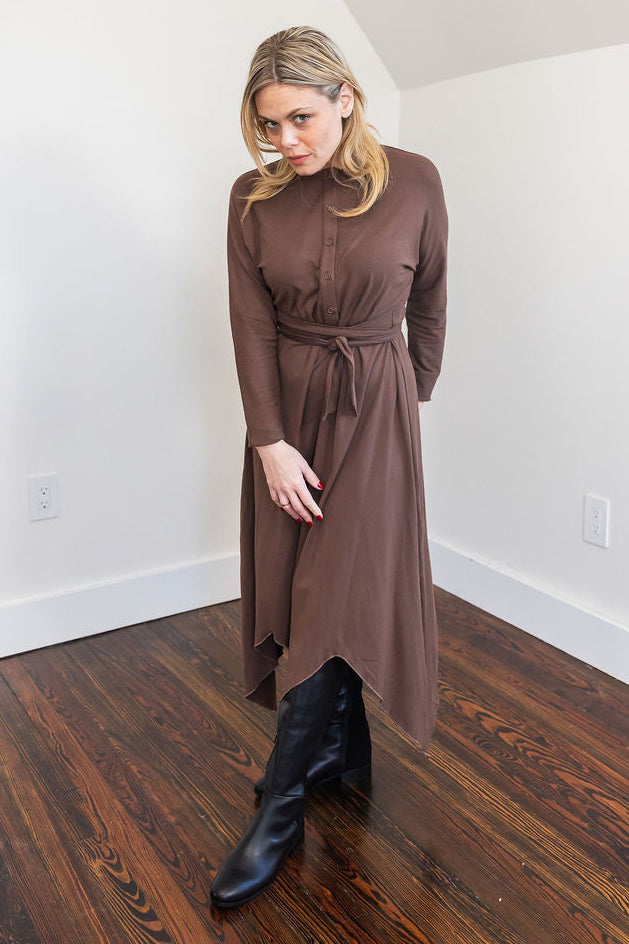 Asymmetrical basic dress - Brown