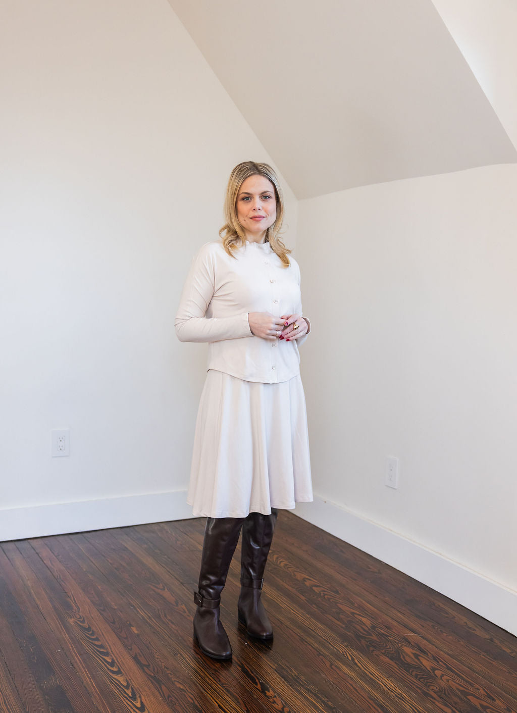 Button down shirt and circle skirt set - Cream