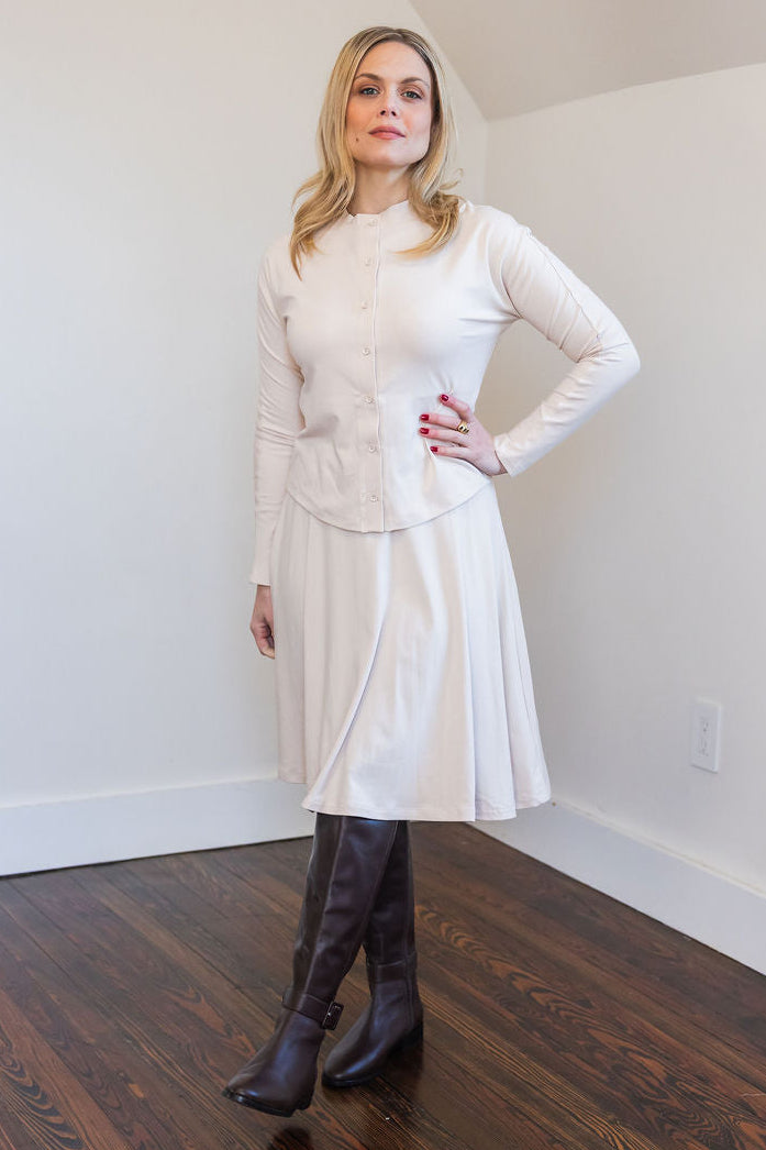 Button down shirt and circle skirt set - Cream