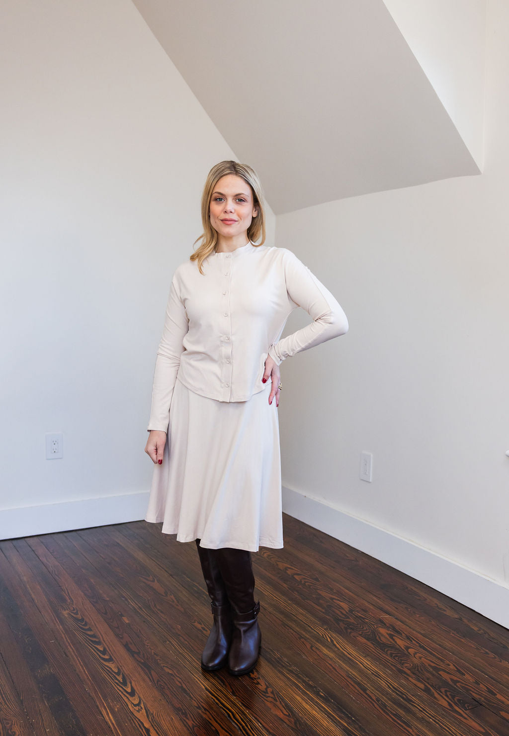 Button down shirt and circle skirt set - Cream