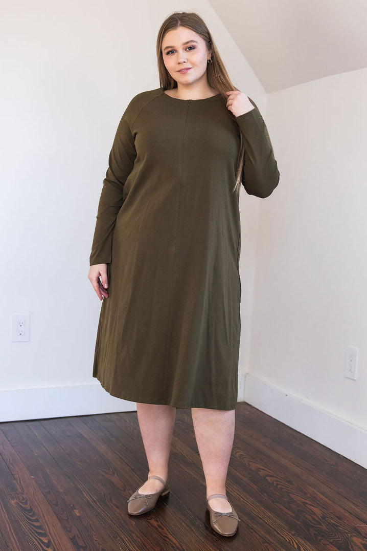 Raglan A-line dress basic - Olive