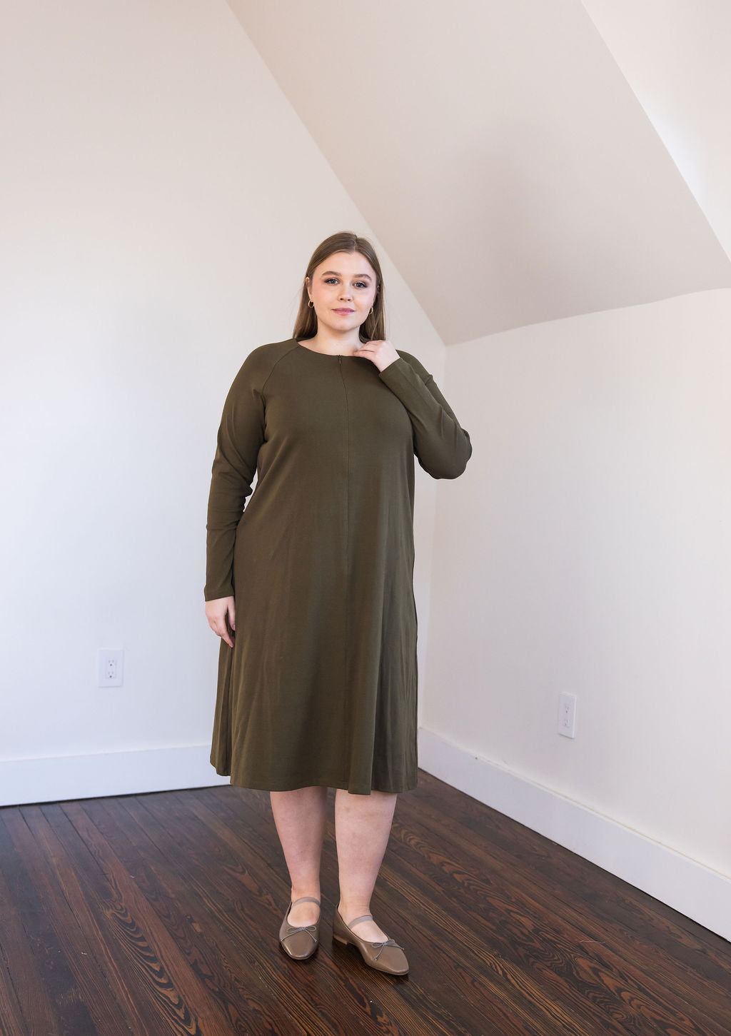 Raglan A-line dress basic - Olive