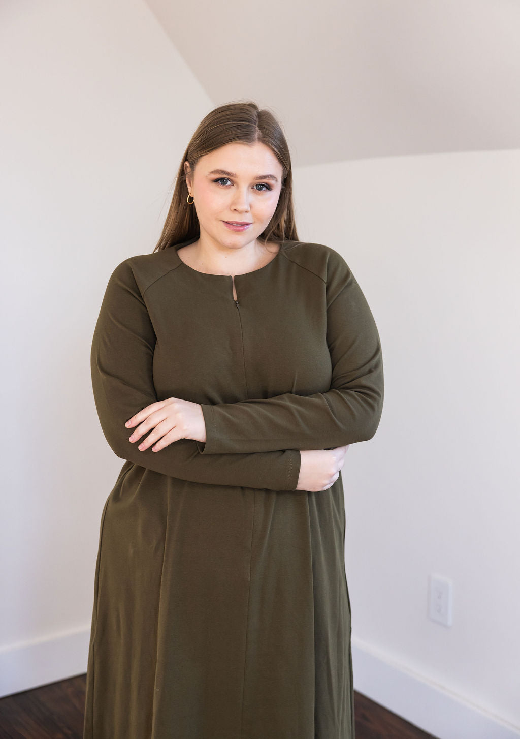 Raglan A-line dress basic - Olive
