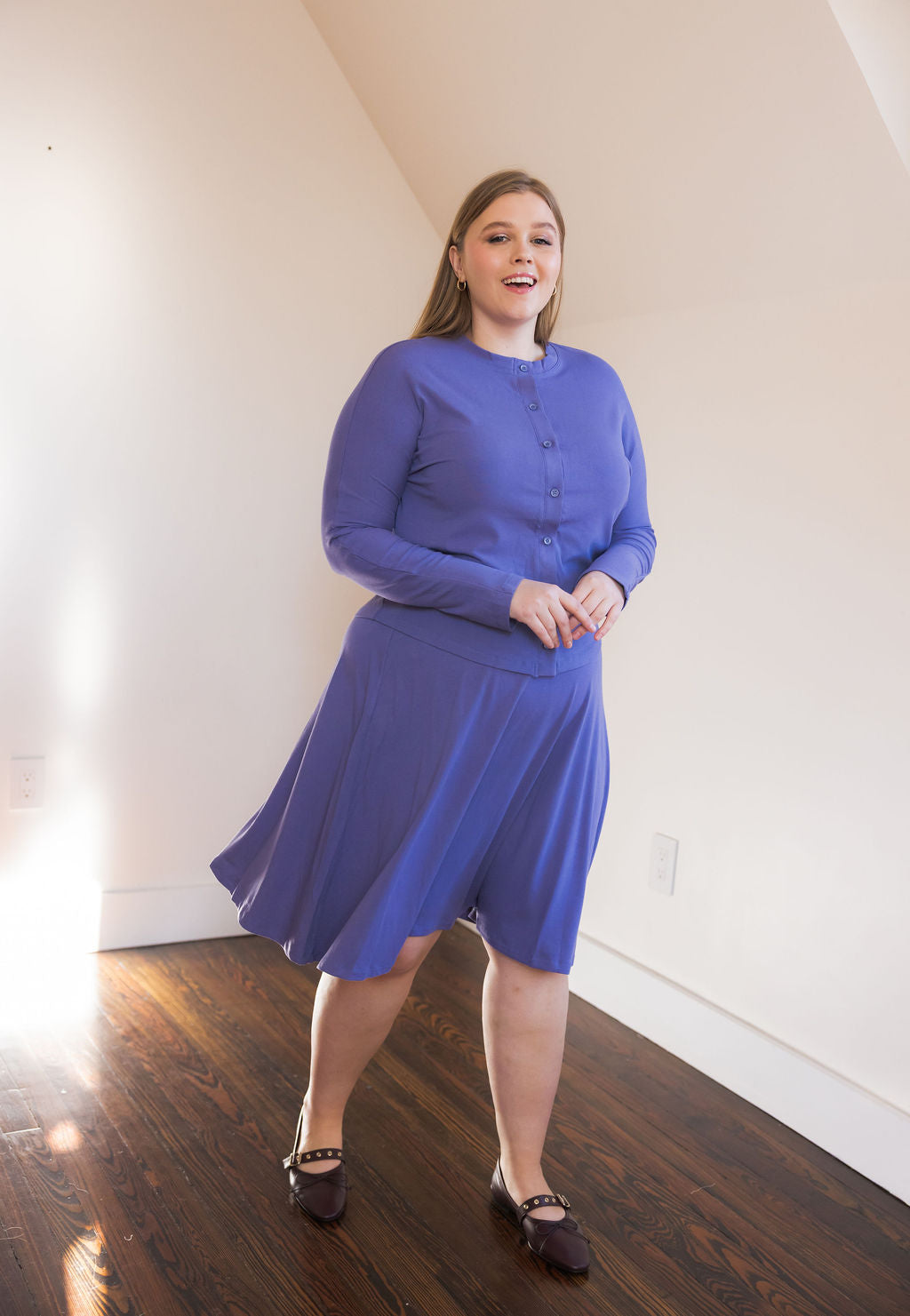 Button down shirt and circle skirt set - Periwinkle Purple