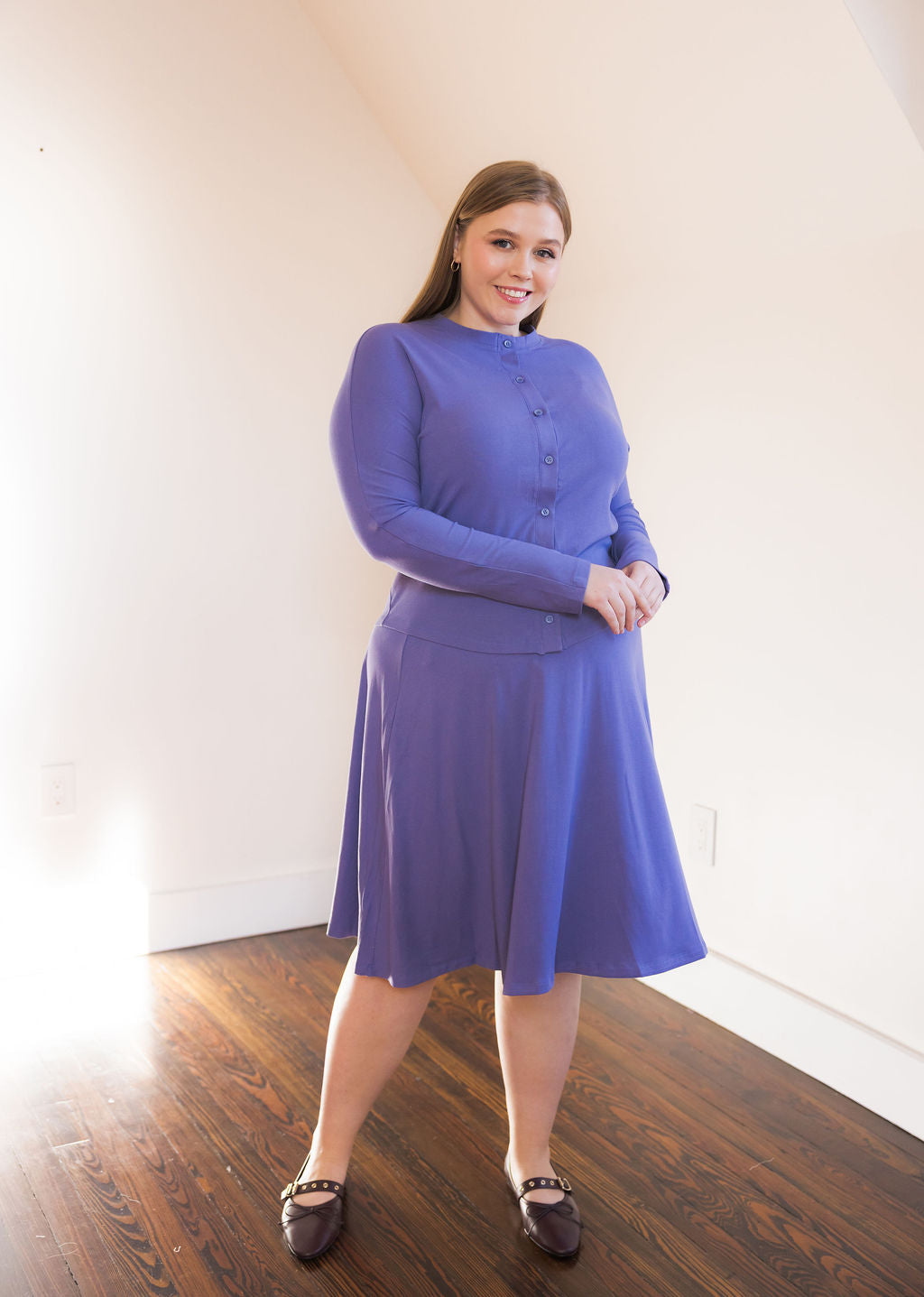 Button down shirt and circle skirt set - Periwinkle Purple