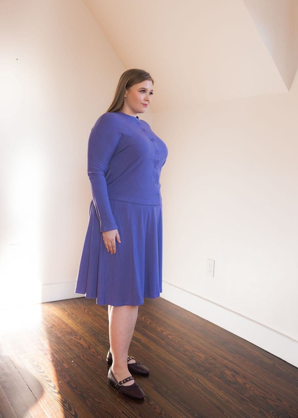 Button down shirt and circle skirt set - Periwinkle Purple