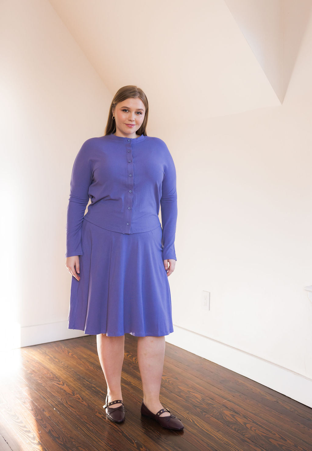 Button down shirt and circle skirt set - Periwinkle Purple