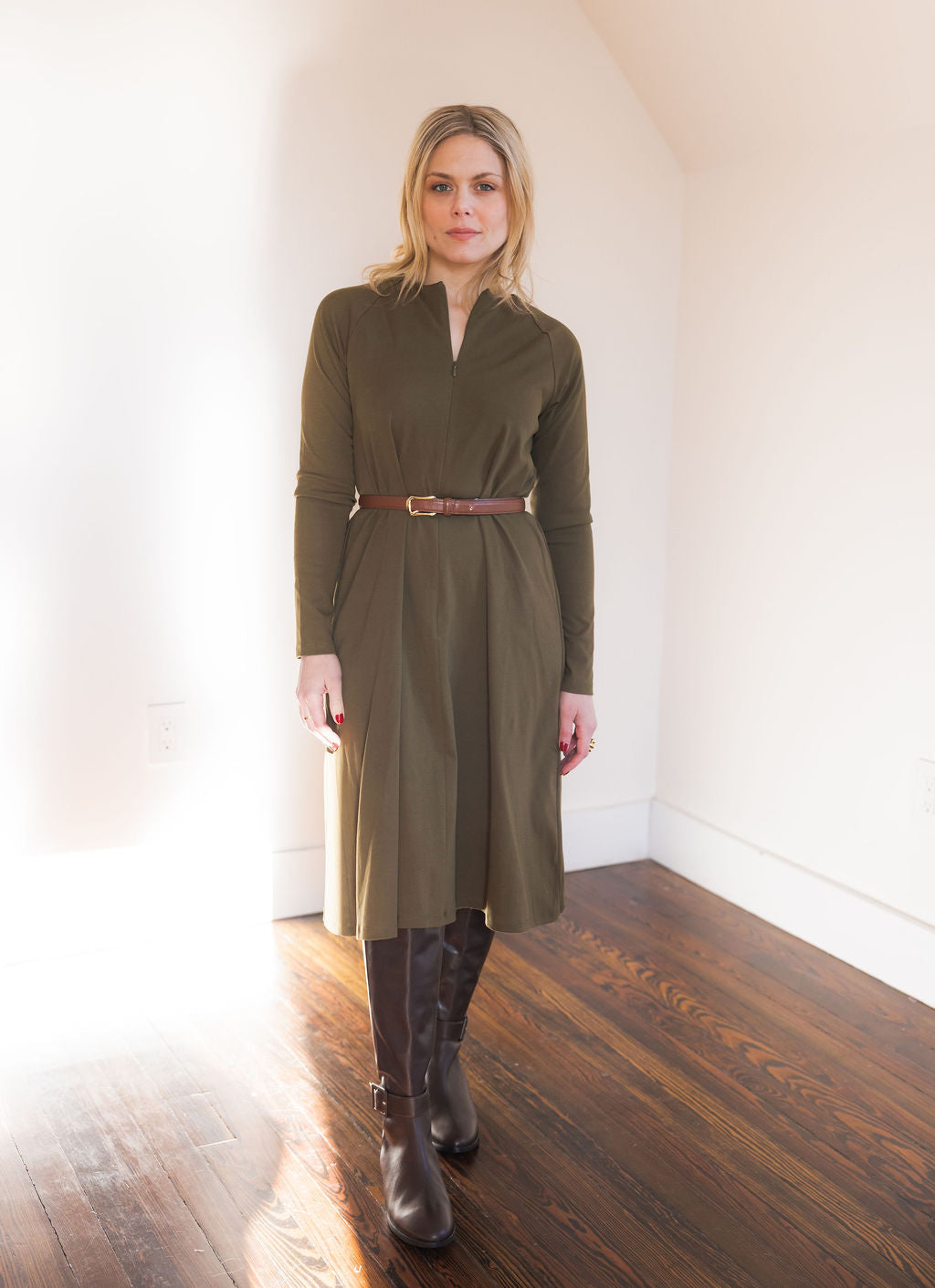 Raglan A-line dress basic - Olive