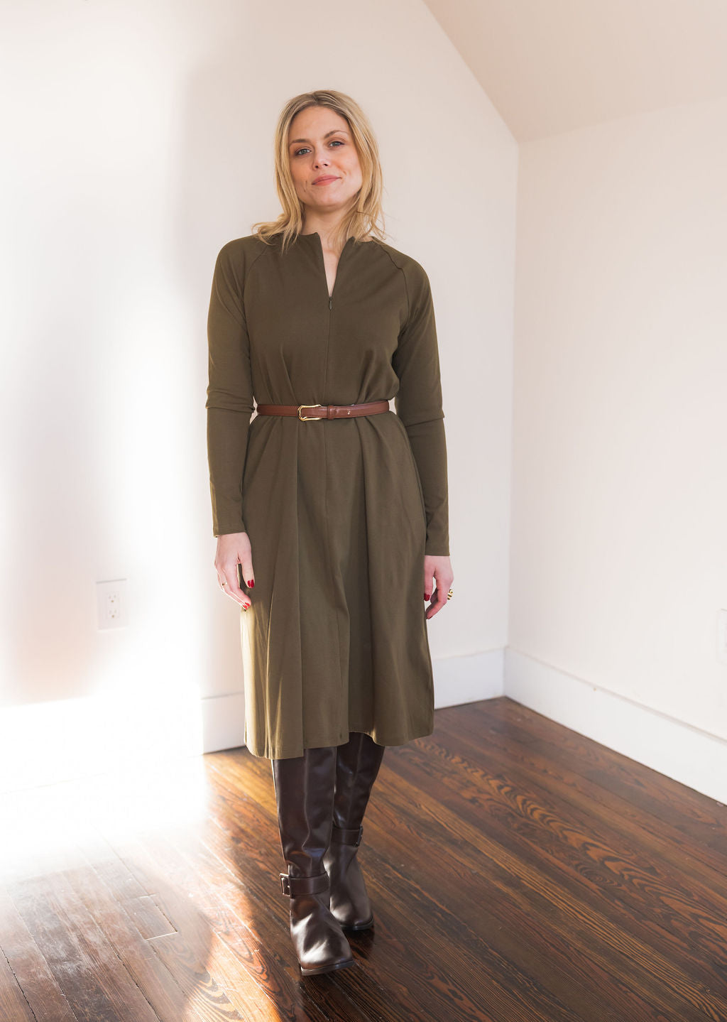 Raglan A-line dress basic - Olive