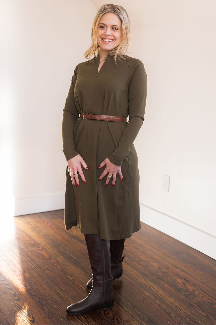 Raglan A-line dress basic - Olive