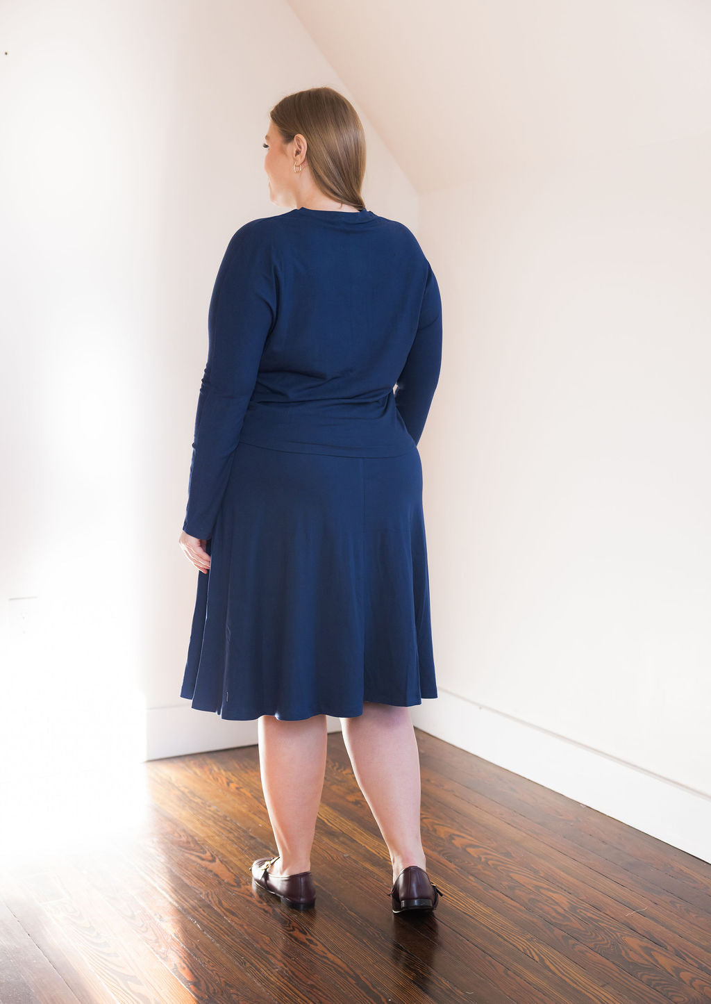 Button down shirt and circle skirt set - Navy