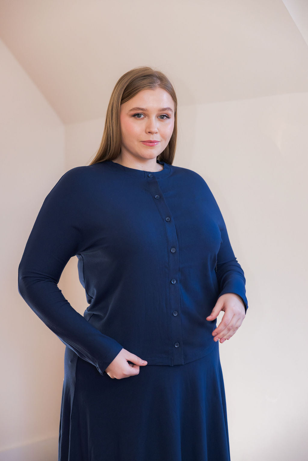 Button down shirt and circle skirt set - Navy