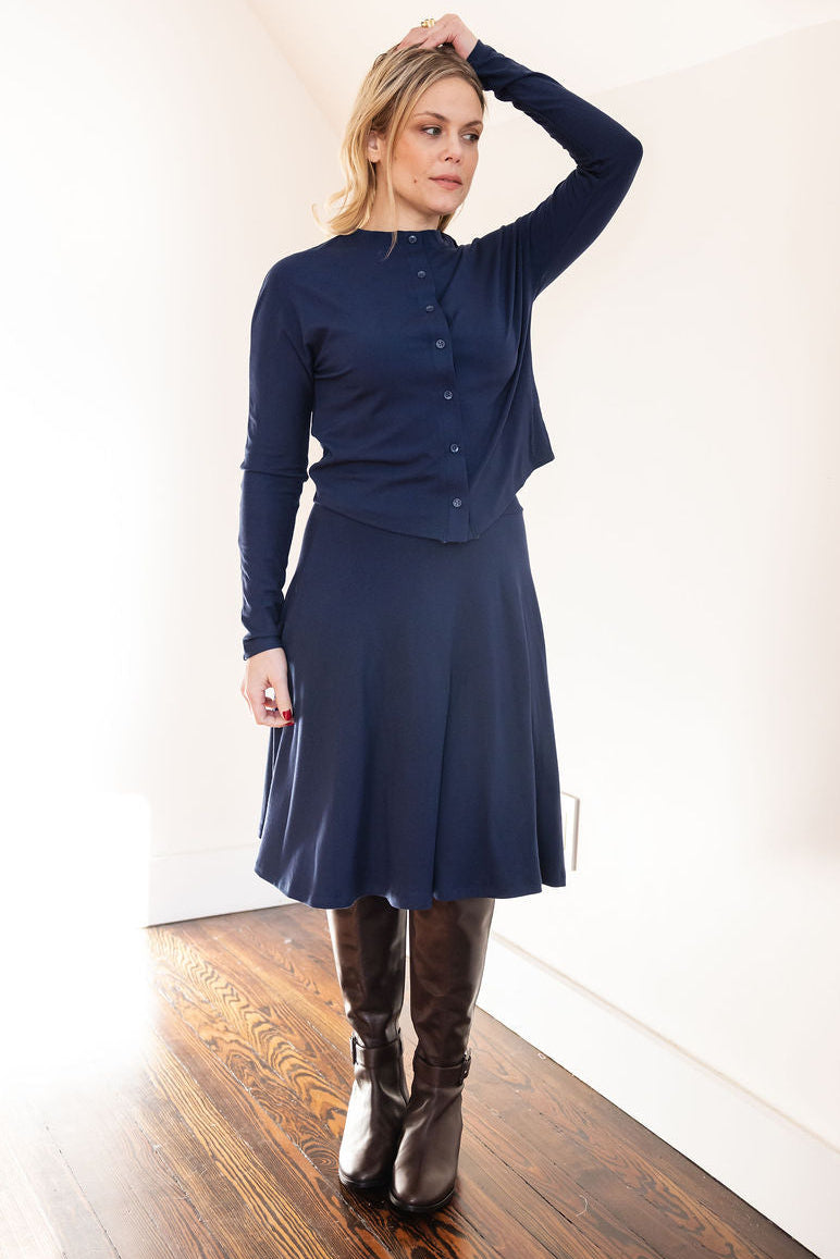Button down shirt and circle skirt set - Navy