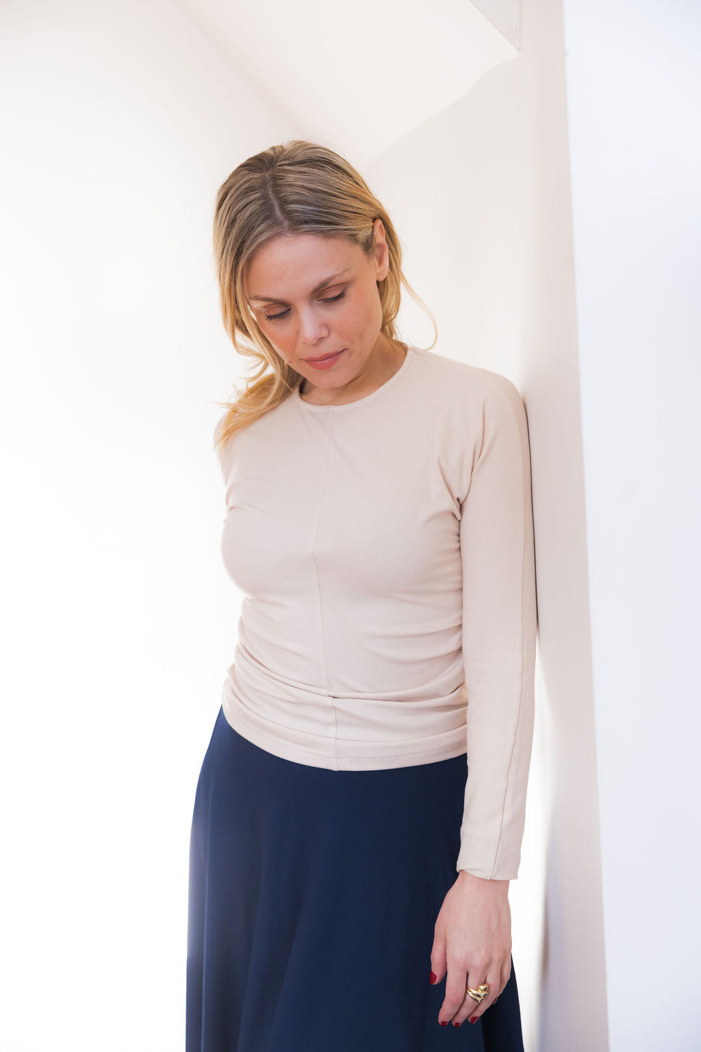 Scrunched waist t-shirt - Cream