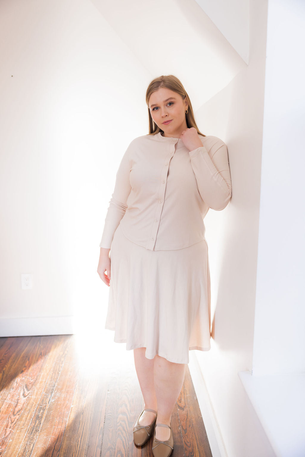 Button down shirt and circle skirt set - Cream