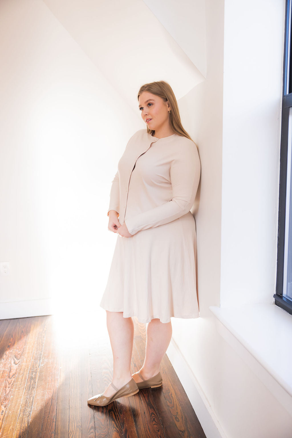 Button down shirt and circle skirt set - Cream