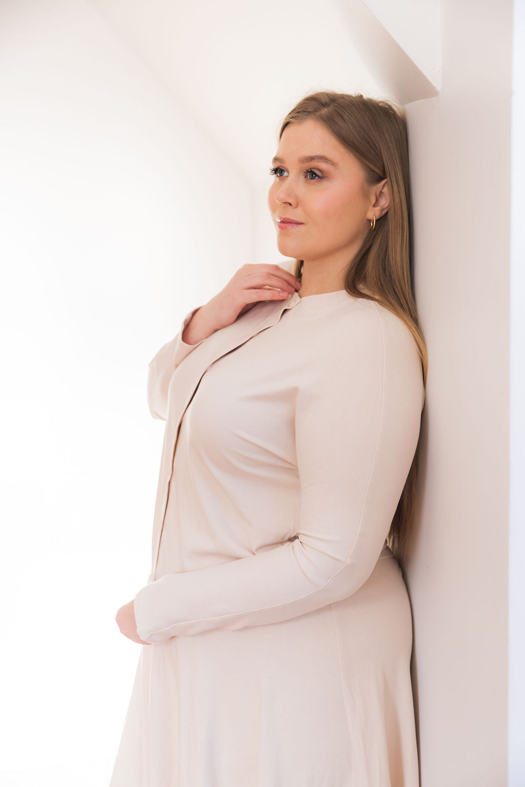 Button down shirt and circle skirt set - Cream