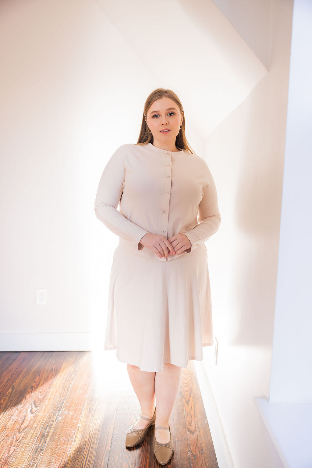 Button down shirt and circle skirt set - Cream