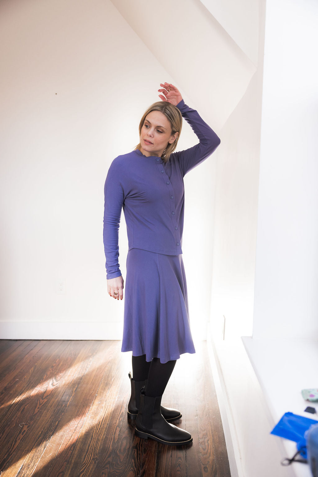 Button down shirt and circle skirt set - Periwinkle Purple