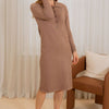 Knit collar buttons dress - Taupe