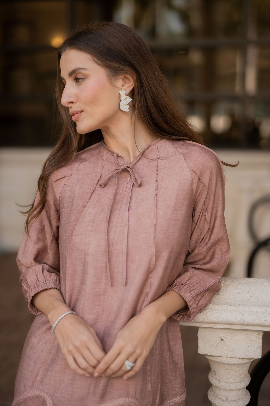 Willow Wave trim Dress - Blush Pink